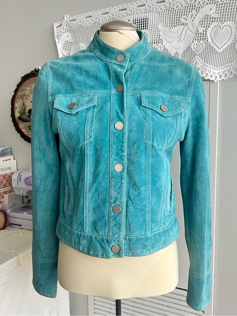 Vintage Danier Teal Blue suede jacket